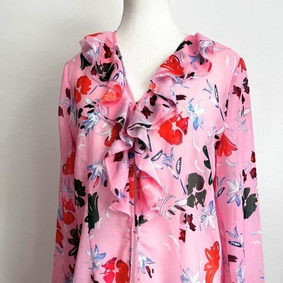 C/MEO COLLECTIVE THE MUPPET RUFFLE BLOUSE IN FLORAL PINK - S - Picture 4 of 9